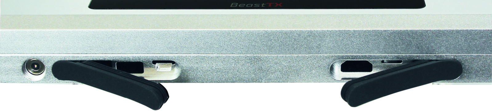 BeastTX bottom edge: external I/O ports sealed behind captive rubber covers